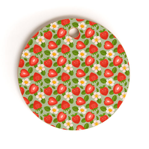 Jessica Molina Strawberry Pattern on Mint Cutting Board Round