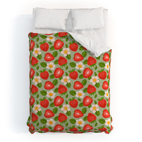 Jessica Molina Strawberry Pattern on Mint Duvet Cover