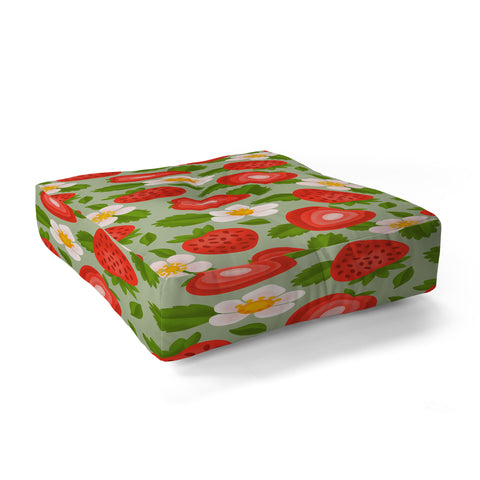 Jessica Molina Strawberry Pattern on Mint Floor Pillow Square