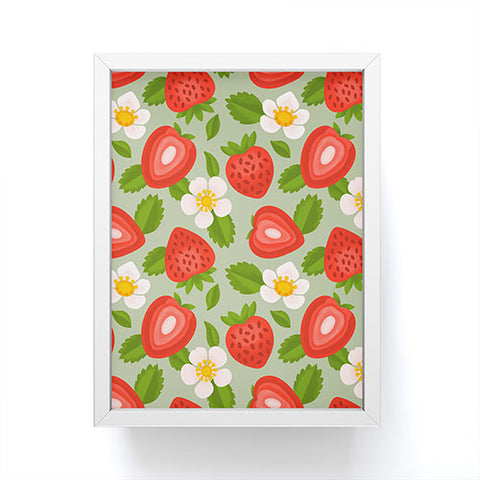 Jessica Molina Strawberry Pattern on Mint Framed Mini Art Print