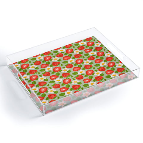 Jessica Molina Strawberry Pattern on Mint Acrylic Tray