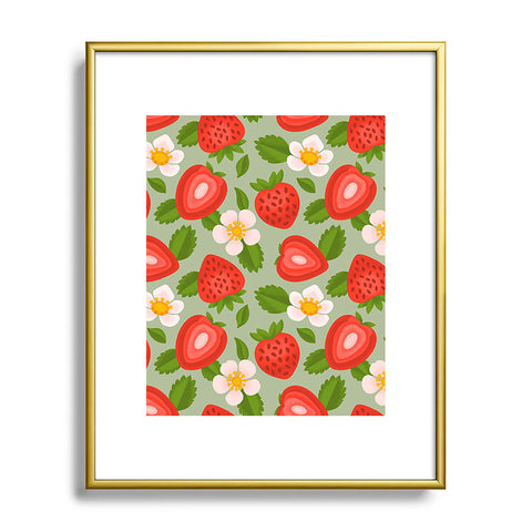 Jessica Molina Strawberry Pattern on Mint Metal Framed Art Print