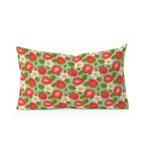 Jessica Molina Strawberry Pattern on Mint Oblong Throw Pillow