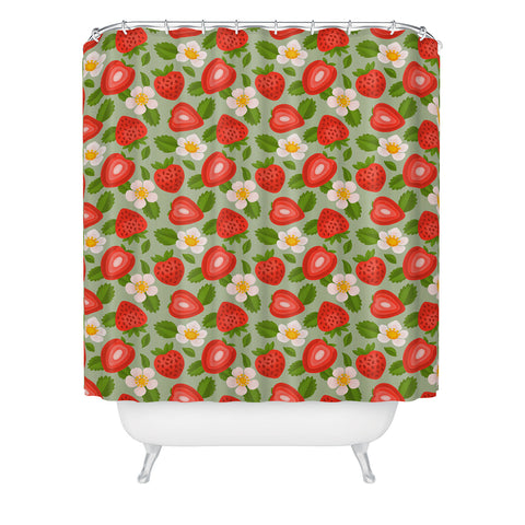 Jessica Molina Strawberry Pattern on Mint Shower Curtain