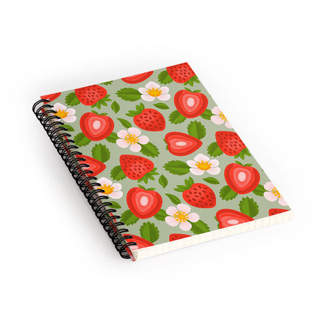 Jessica Molina Strawberry Pattern on Mint Spiral Notebook