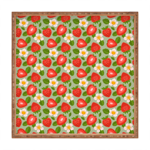 Jessica Molina Strawberry Pattern on Mint Square Tray