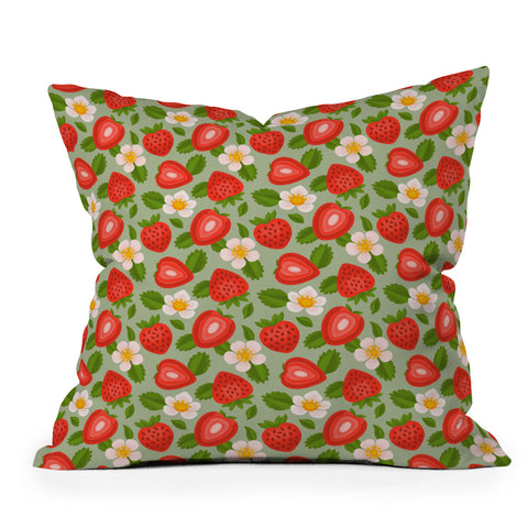 Jessica Molina Strawberry Pattern on Mint Outdoor Throw Pillow