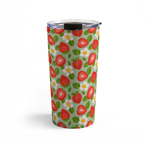 Jessica Molina Strawberry Pattern on Mint Travel Mug