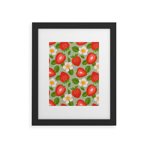 Jessica Molina Strawberry Pattern on Mint Framed Art Print