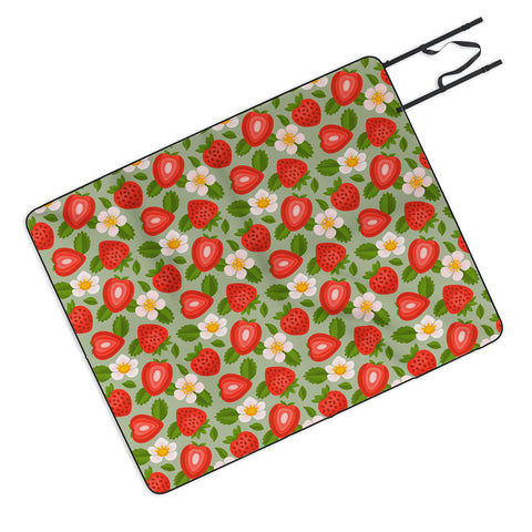 Jessica Molina Strawberry Pattern on Mint Picnic Blanket