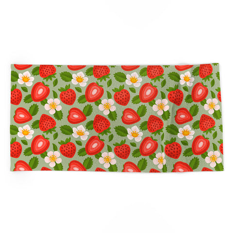 Jessica Molina Strawberry Pattern on Mint Beach Towel