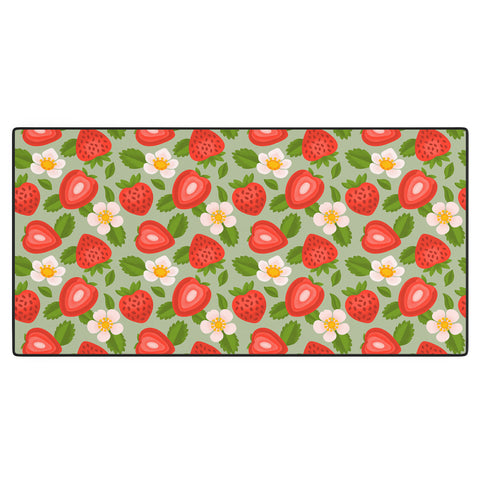 Jessica Molina Strawberry Pattern on Mint Desk Mat
