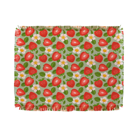 Jessica Molina Strawberry Pattern on Mint Throw Blanket