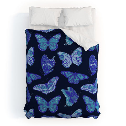 Jessica Molina Texas Butterflies Blue on Navy Duvet Cover