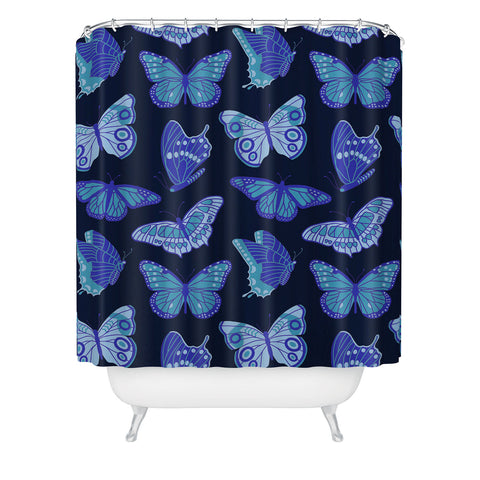 Jessica Molina Texas Butterflies Blue on Navy Shower Curtain