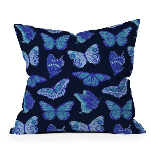 Jessica Molina Texas Butterflies Blue on Navy Throw Pillow