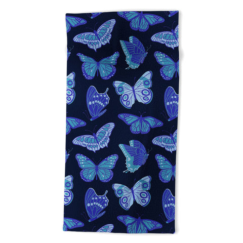Jessica Molina Texas Butterflies Blue on Navy Beach Towel