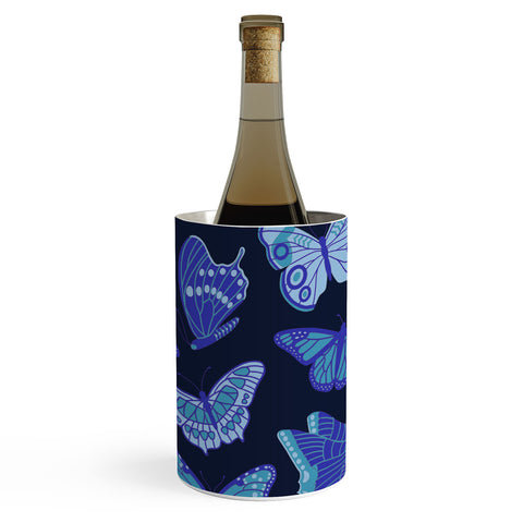 Jessica Molina Texas Butterflies Blue on Navy Wine Chiller