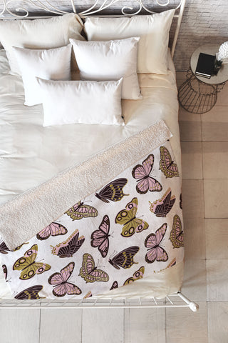 Jessica Molina Texas Butterflies Blush and Gold Fleece Throw Blanket