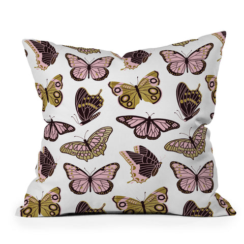 Jessica Molina Texas Butterflies Blush and Gold Outdoor Throw Pillow