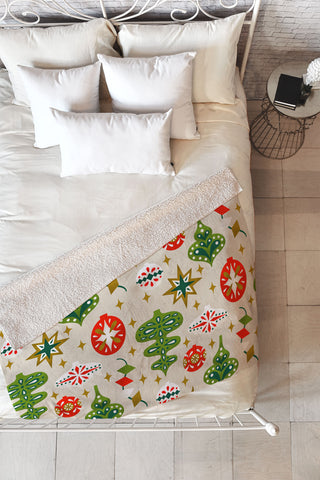 Jessica Molina Vintage Christmas Ornaments Fleece Throw Blanket