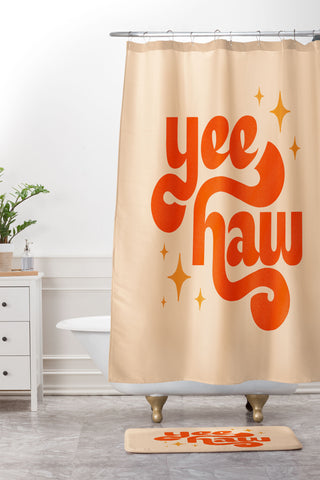 Jessica Molina Yee Haw Orange on Cream Shower Curtain And Mat