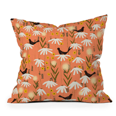 Joy Laforme Blooms of Dandelions and Wild Daisies Outdoor Throw Pillow