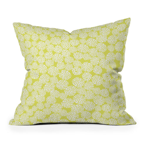 Joy Laforme Dahlias Chartreuse Outdoor Throw Pillow