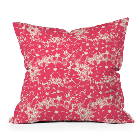 Joy Laforme Floral Rainforest In Coral Pink Outdoor Throw Pillow