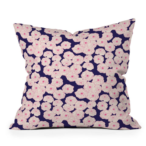 Joy Laforme Floral Sophistication In Navy Outdoor Throw Pillow