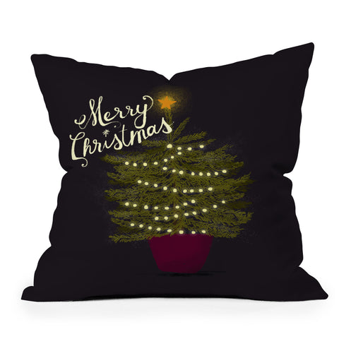 Joy Laforme Merry Christmas Little Tree Outdoor Throw Pillow