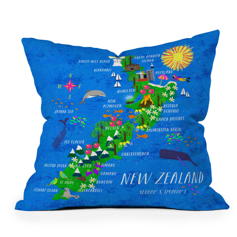 Joy Laforme New Zealand Map Outdoor Throw Pillow