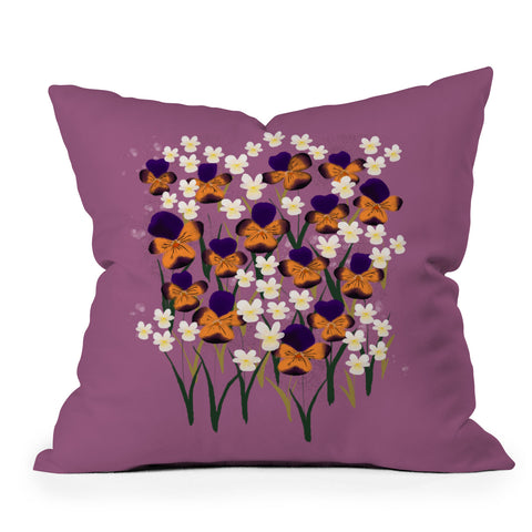 Joy Laforme Pansies in Ochre and White Outdoor Throw Pillow