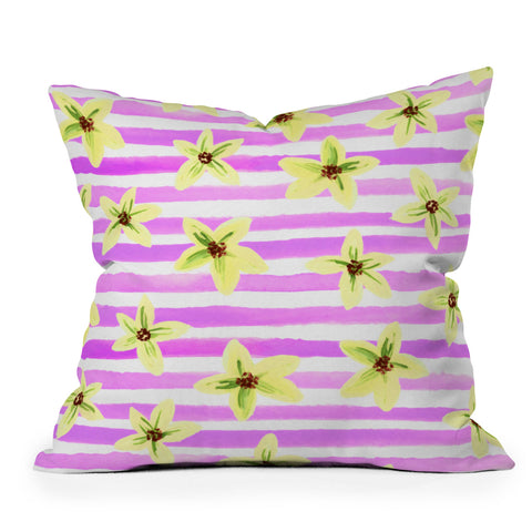 Joy Laforme Pansy Blooms On Stripes II Outdoor Throw Pillow