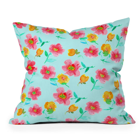 Joy Laforme Peonies And Tulips In Blue Outdoor Throw Pillow