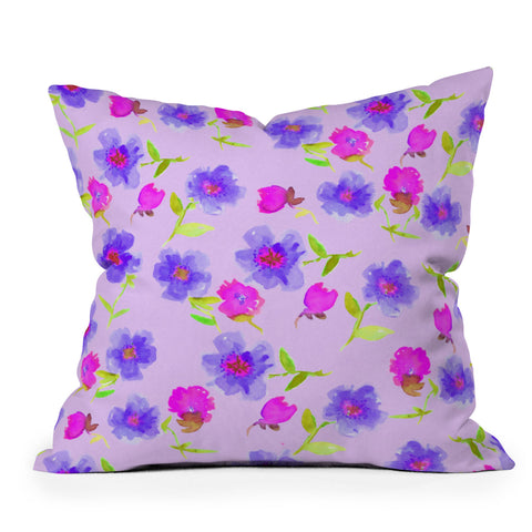 Joy Laforme Peonies And Tulips In Periwinkle Outdoor Throw Pillow