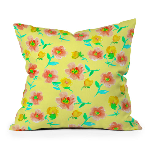 Joy Laforme Peonies And Tulips In Yellow Outdoor Throw Pillow