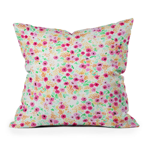 Joy Laforme Sun Faded Floral Pink Outdoor Throw Pillow