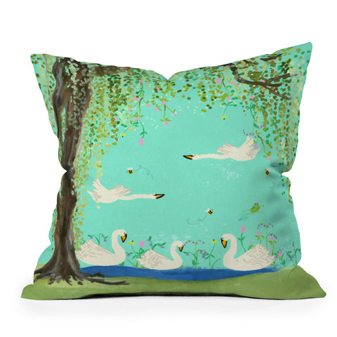Joy Laforme Swan Lake Outdoor Throw Pillow