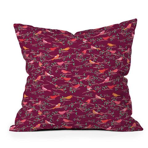 Joy Laforme Sweet Songbird In Deep Pinks Outdoor Throw Pillow