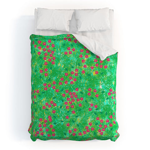 Joy Laforme Tropical Wild Blooms In Green Duvet Cover