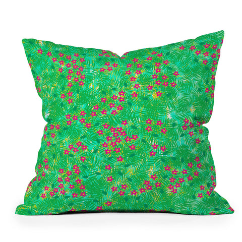 Joy Laforme Tropical Wild Blooms In Green Outdoor Throw Pillow