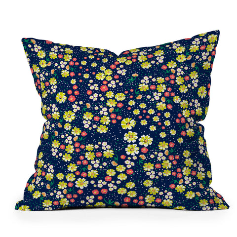 Joy Laforme Wild Floral Ditsy In Navy Outdoor Throw Pillow