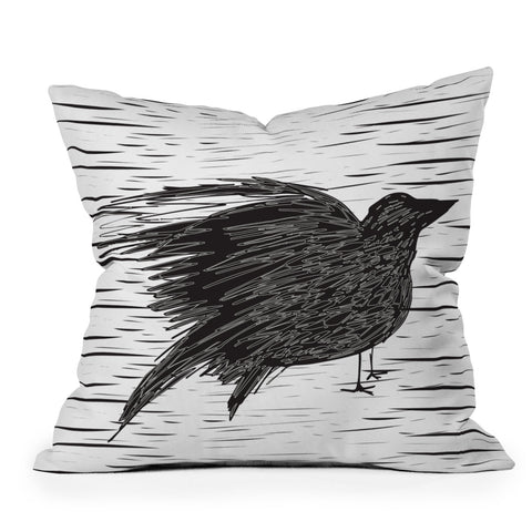 Julia Da Rocha Black Bird Outdoor Throw Pillow