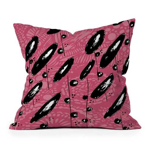 Julia Da Rocha Pink Funky Flowers 3 Outdoor Throw Pillow