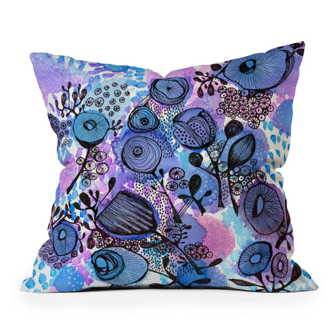 Julia Da Rocha Purple Flowers Bloom Outdoor Throw Pillow