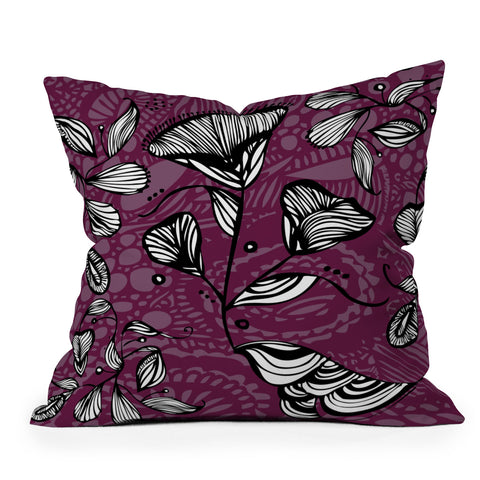 Julia Da Rocha Purple Funky Flowers Outdoor Throw Pillow