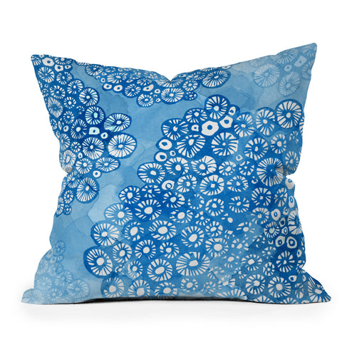 Julia Da Rocha Watercolor Bleu Outdoor Throw Pillow