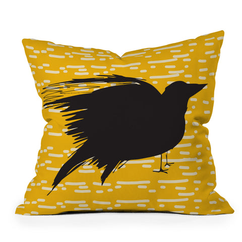Julia Da Rocha Yellow Crow Outdoor Throw Pillow