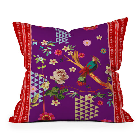 Juliana Curi Purple Oriental Bird Outdoor Throw Pillow